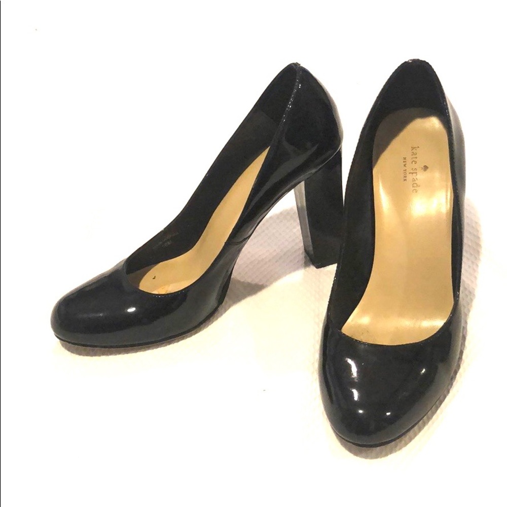 Black Patent Kate Spade Block Heel Pump